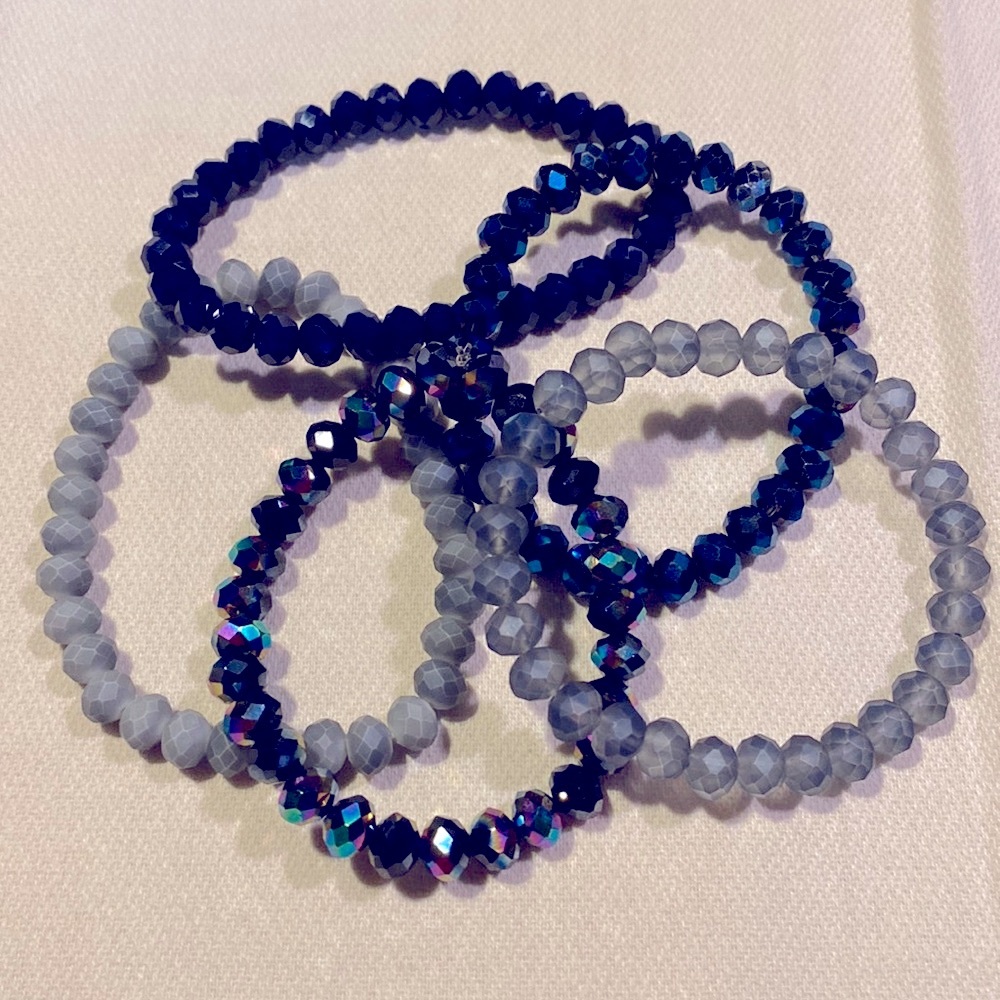 Stretchy bracelets. Set of 5 in blue colors.